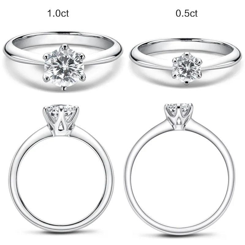 Lesf moissanite diamante 925 prata anel de noivado clássico redondo feminino presente de casamento tamanho 0 5 1 0 quilate217p