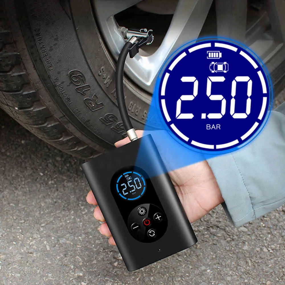 Pompe à air gonflable pour pneu avec lampe à LED Smart Wireless Electric Rechargeable Facilement Installation Personal Car Elements