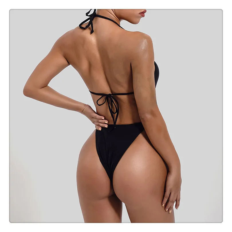 Kvinnlig Sexig badkläder 2021 Summer Swimwear Halter Push Up Thong Bandage One Piece Swimsuit String Beach Bathing Suit for Women225h