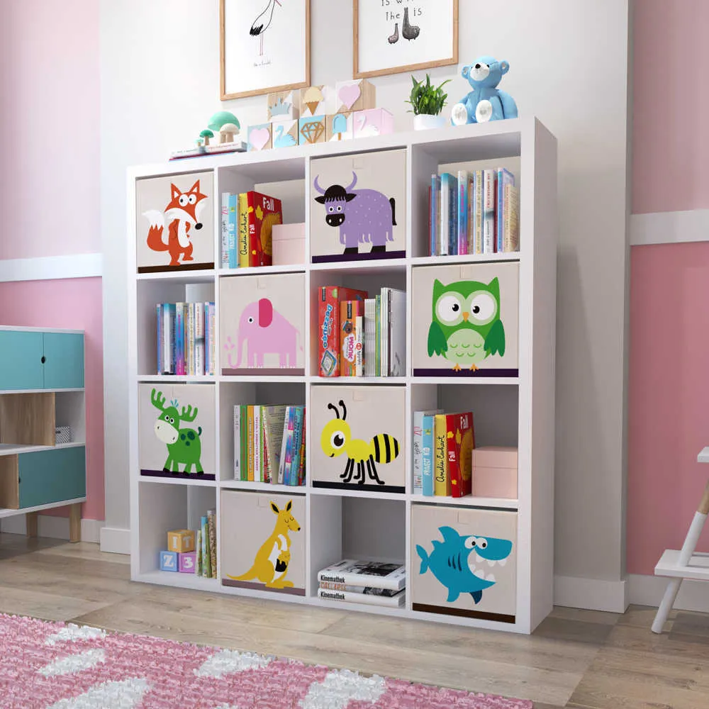 Oxford Cloth Animal Embroider Storage Box Children Sundries Basket Toy Cubes Organizer for Kids Chest 210922