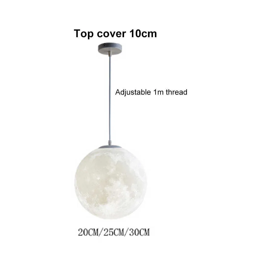 Creative 3D Printed Moon Pendant Lamp Lighting AC110-220V Moon Hanging Lamp For Bedroom Home Decoration Pendant Lights Y0910