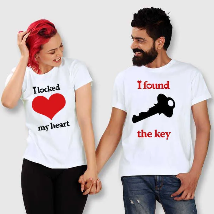 I Locked My Heart I Found The Key Lovers Couple Tshirt Summer Lovers Funny Men Women Casual Tshirt Couple Tops Matching Clothing X0628