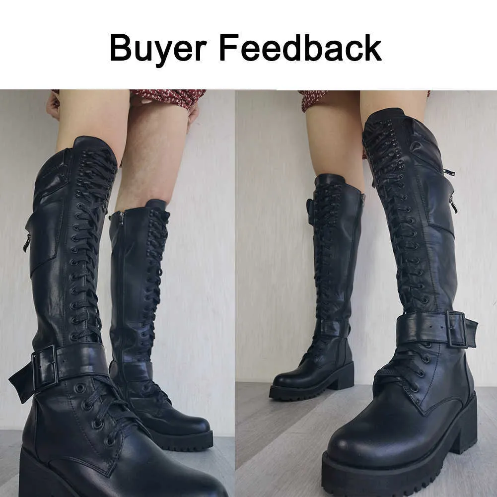 Botas femininas tamanho grande 34-45, designer de luxo, de bolso, combat, legal, plataforma, punk, goth, grossas, com fivela, botas femininas H1009