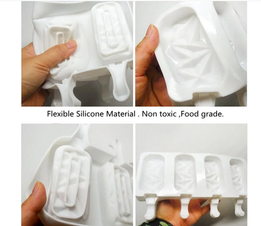 Silicone Ice Cream Mallen 4-Cell Cube Lade Cakesicle Mold Popsicle Maker DIY Zelfgemaakte Vriezer Lolly Mold Cake Pop Tool