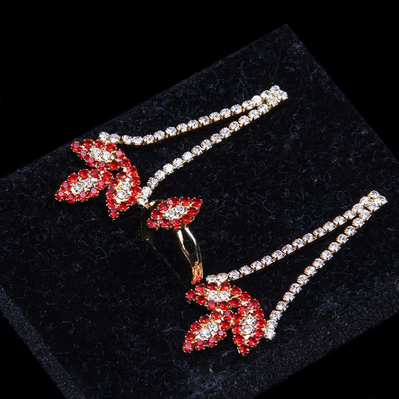 Gota de agua roja Collar largo Pendiente Joyas Set Cubic Zirconia Cristal Prom PROM Femenino Ceremonia Ceremonia Vestido Banquete Accesorios de regalo H1022