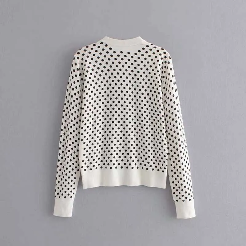 Snygga söta kvinnor polka dot cardigans mode v-hals singel breasted tröja casual streetwear söta tjejer jumper 210531