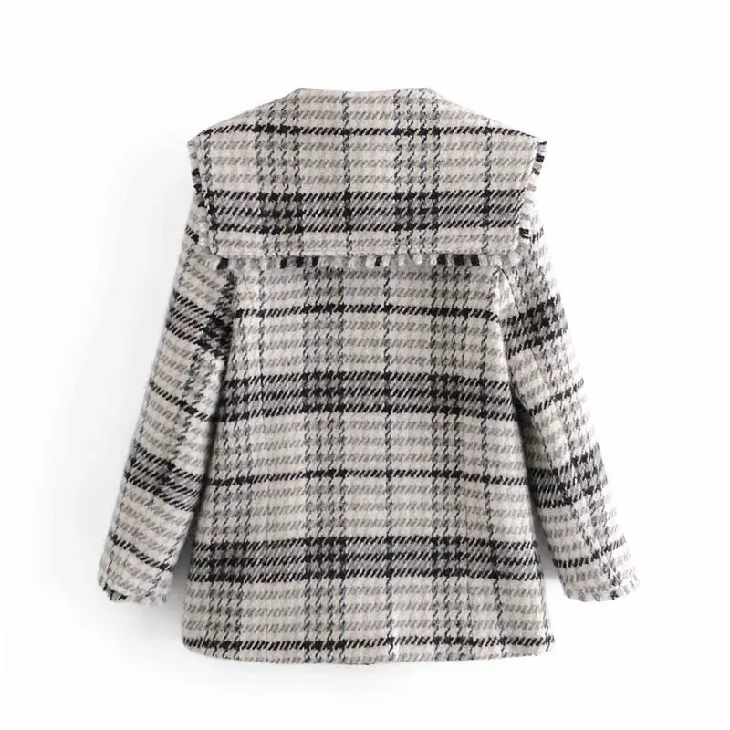 Jacka Kvinnor Tweed Plaid Winter Coat Kvinna Vintage Långärmad Oversized Jackor Damer Lösa Casual Overcoats 210519