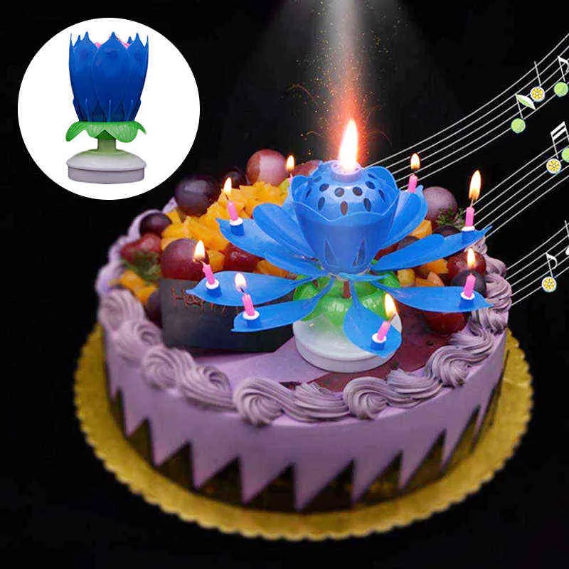 Candela musicale di loto Candela di compleanno musicale elettronica Candela colorata di loto a doppia rotazione decorazioni torte bambini