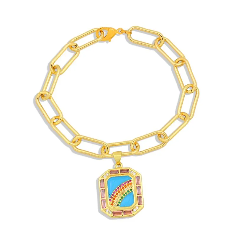 Bohemian Geometric Charm Bracelet for Man Rainbow Sun and Moon Bijoux Bijoux vintage CZ Bracelets en or turcs 245H
