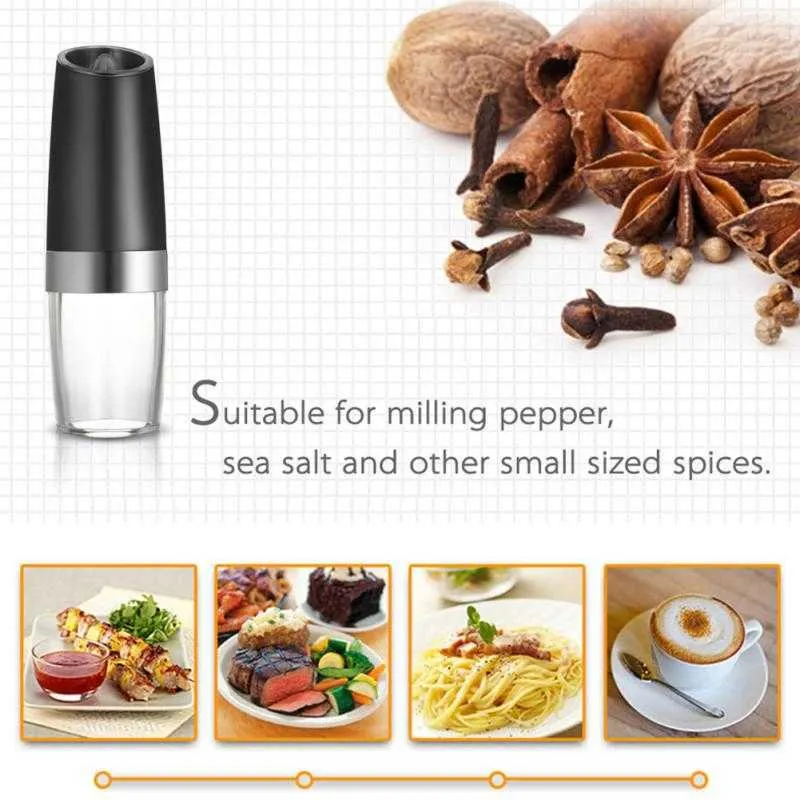 Electric Salt And Pepper Grinder Stainless Steel Mill With Blue LED Light baking 210611