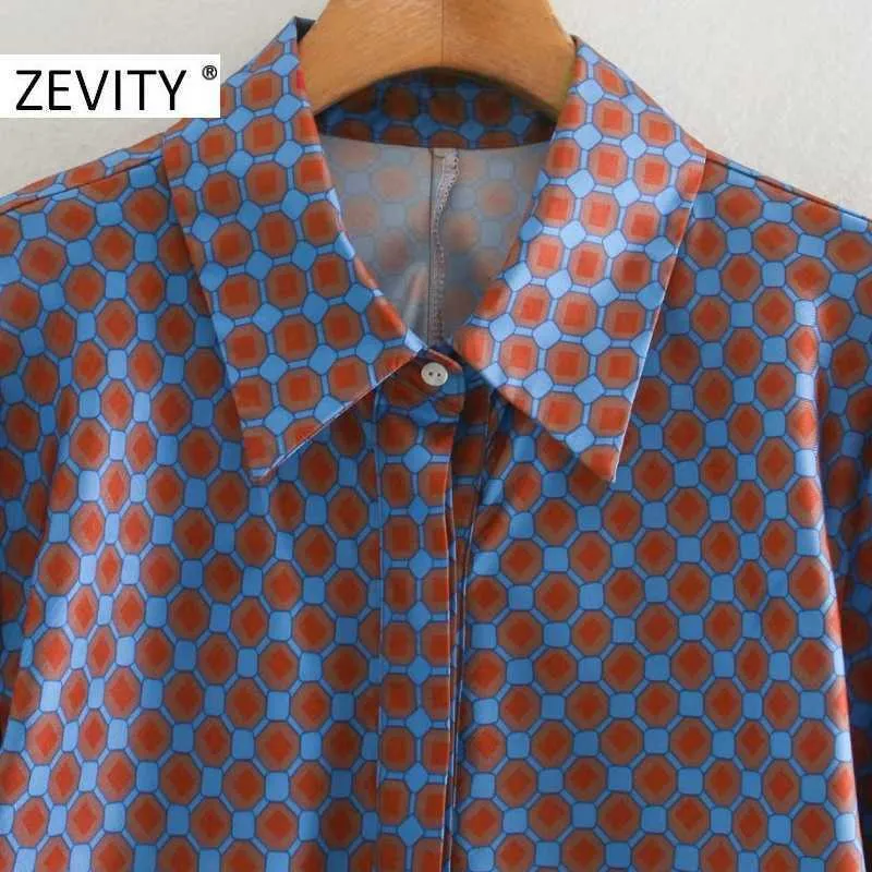 Zevity Höst Kvinnor Vintage Geometrisk Skriva sida Pläterad skjorta Klänning Ladies Chic Kläder Långärmad Business Vestido DS4543 210603