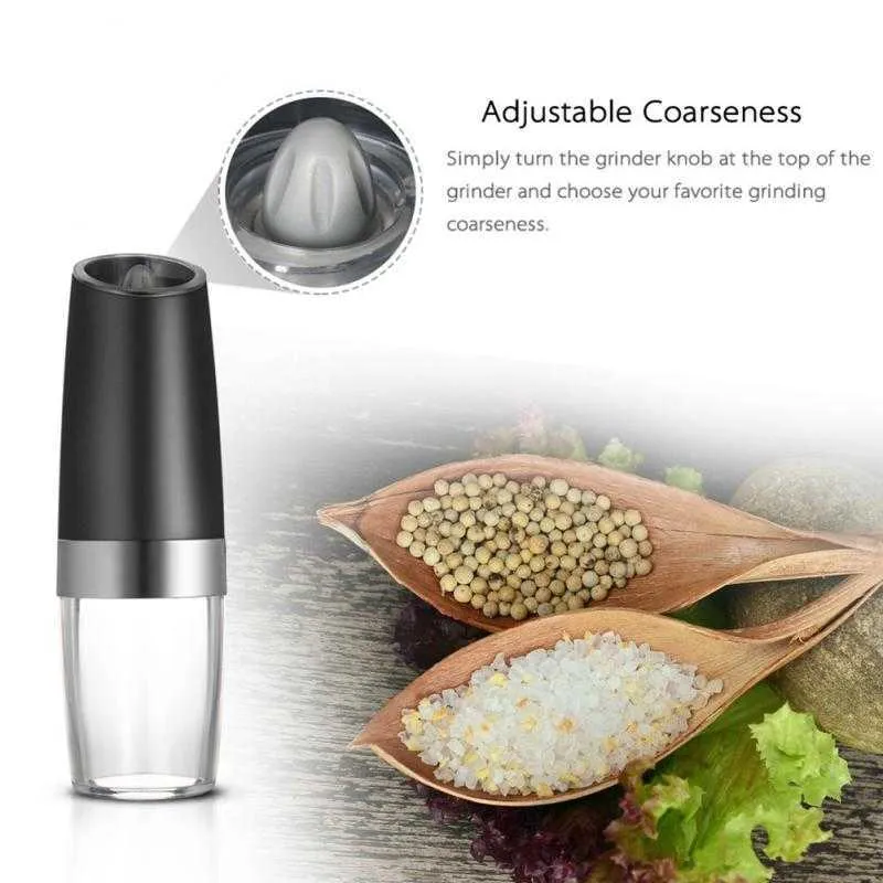 Electric Salt And Pepper Grinder Stainless Steel Mill With Blue LED Light baking 210611