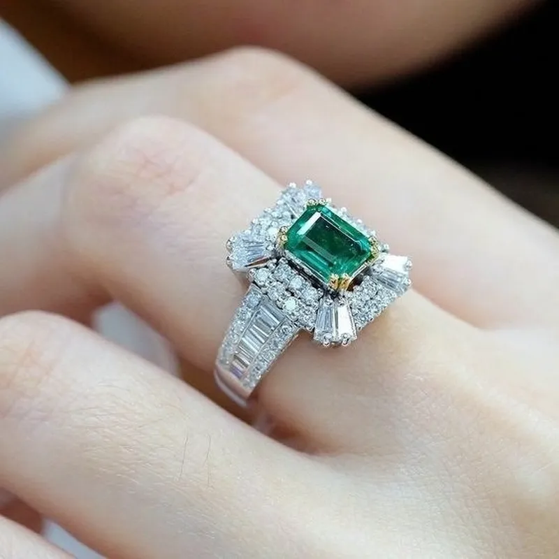 Kvinnors Mode Smycken Autentiska 925 Sterling Silver Ringar Emerald Zircon Oval Vigselring med presentförpackning Zr1187