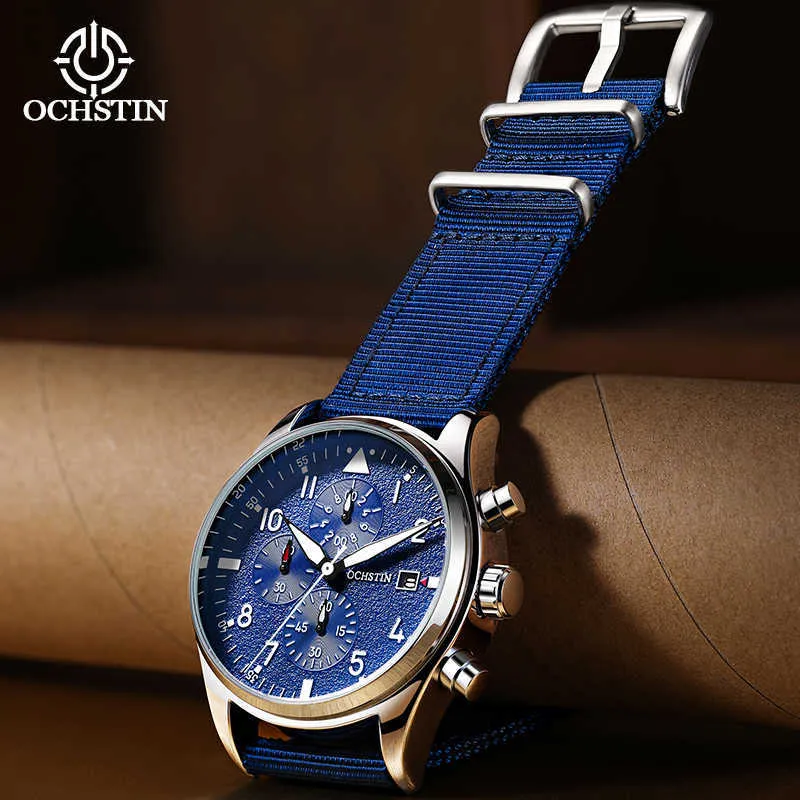 Ochstin relógios esportivos masculinos para homem marca superior de luxo piloto masculino relógios de pulso à prova dwaterproof água original quartzo cronógrafo relógio t254x