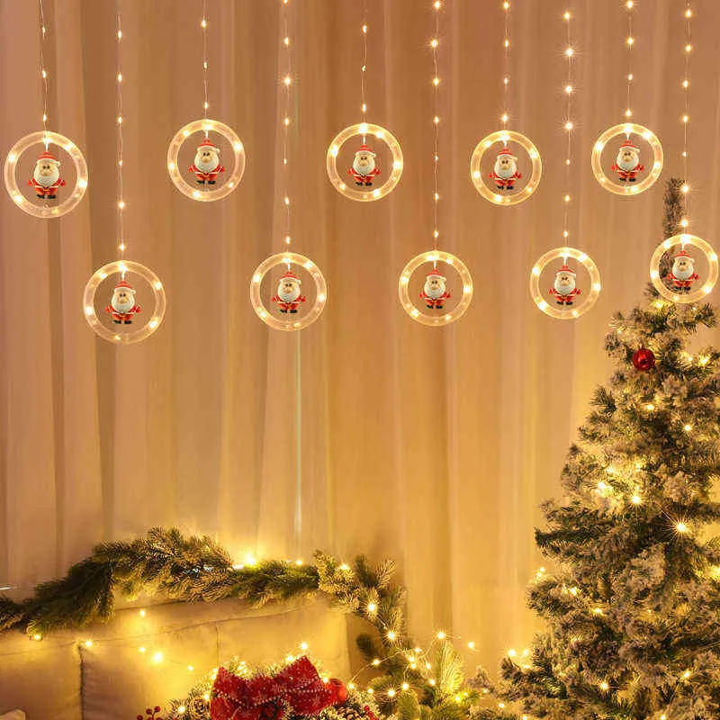 Navidad Home Decor Christmas Round Curtain Light String År 2022 Gåvor Xmas Party DIY Tillförsel Julgransdekoration 211104