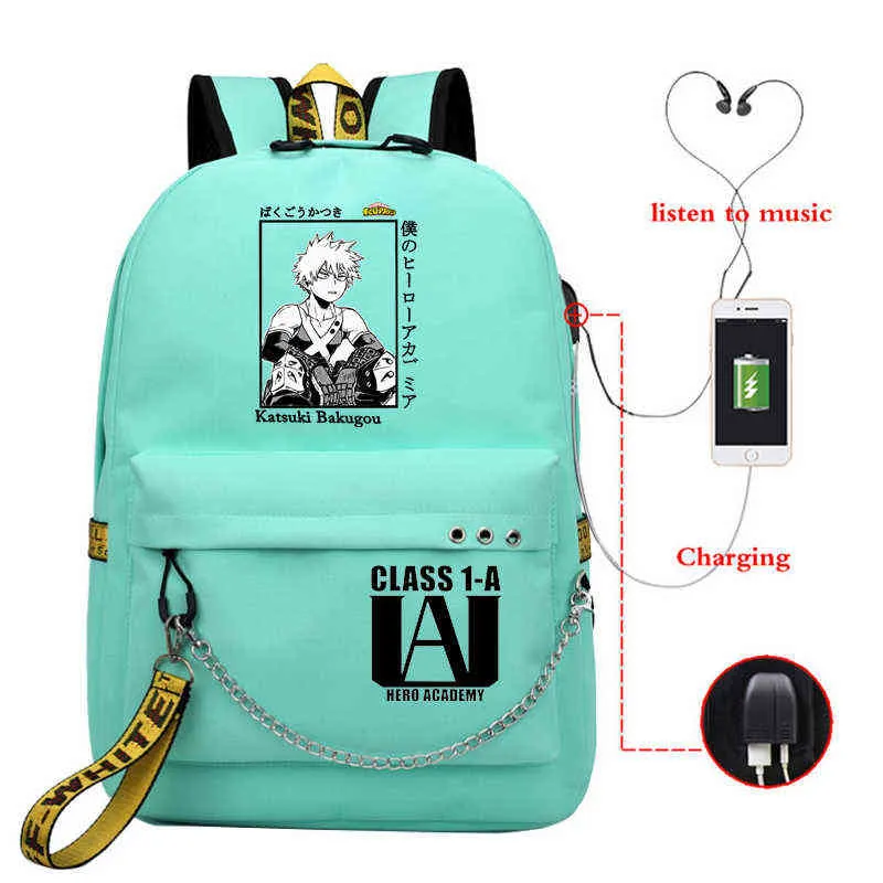 Anime My Hero Academia Deku Bakugou Boku No School Bags for Girls Female Laptop Backpack Usb4298222