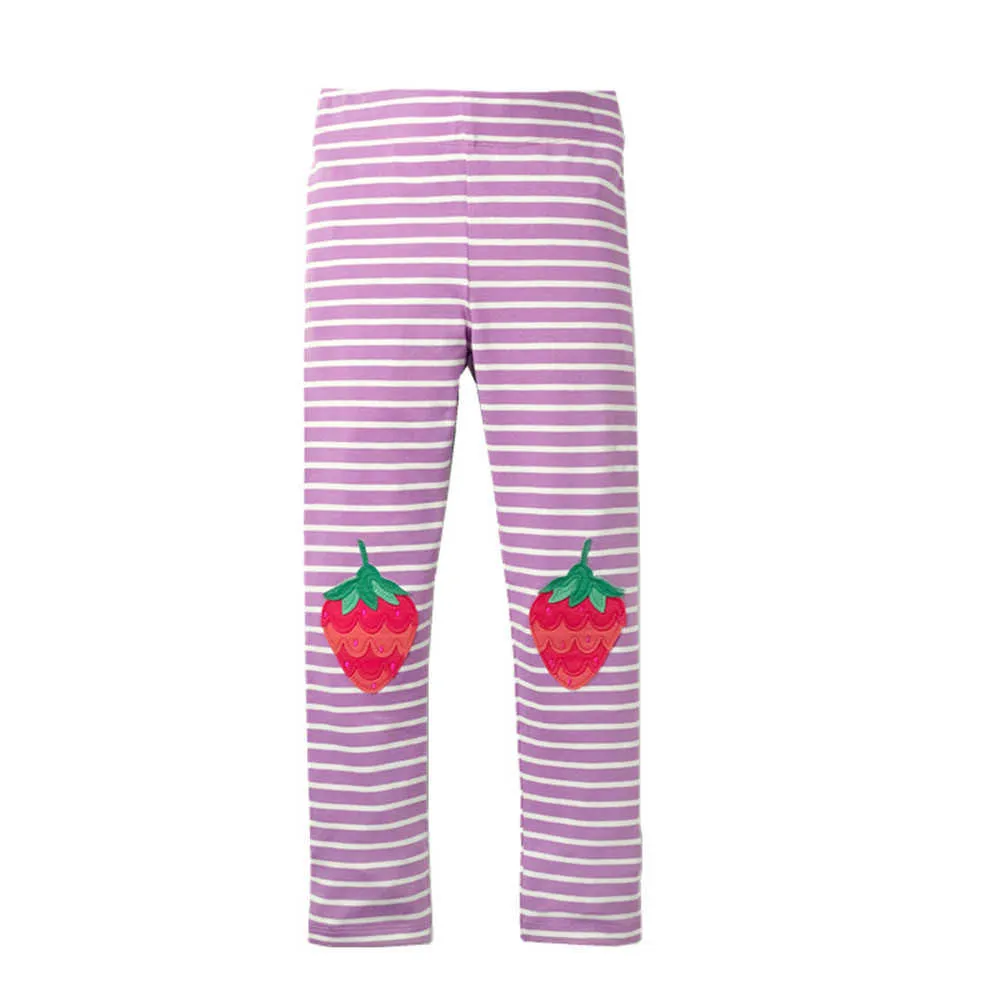 Jumping mètres Filles Fraise Leggings Pantalon pour Automne Printemps Broderie Bébé Rayure Vêtements Maigre 210529