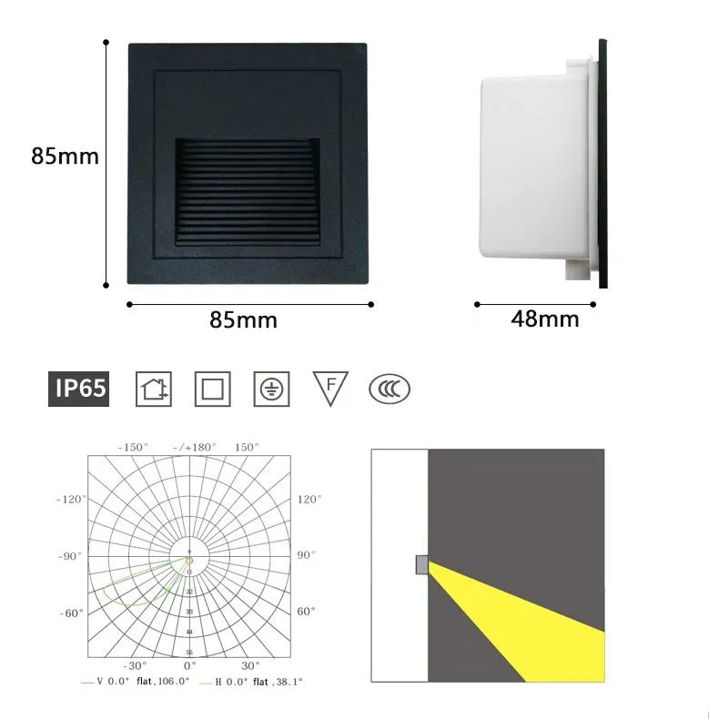 À prova dip65 água ip65 recesso na parede pir sensor de movimento conduziu a luz da escada com luzes passo alumínio lâmpada ao ar livre zbw0005 lamps243g