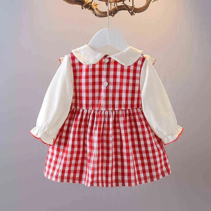 2021 Jesień Niemowlę Dziewczynek Sukienka Na 1 Rok Toddler Girl Odzież Długim Rękawem Plaid Princess Urodziny Dresses Ubrania Dziecko G1129