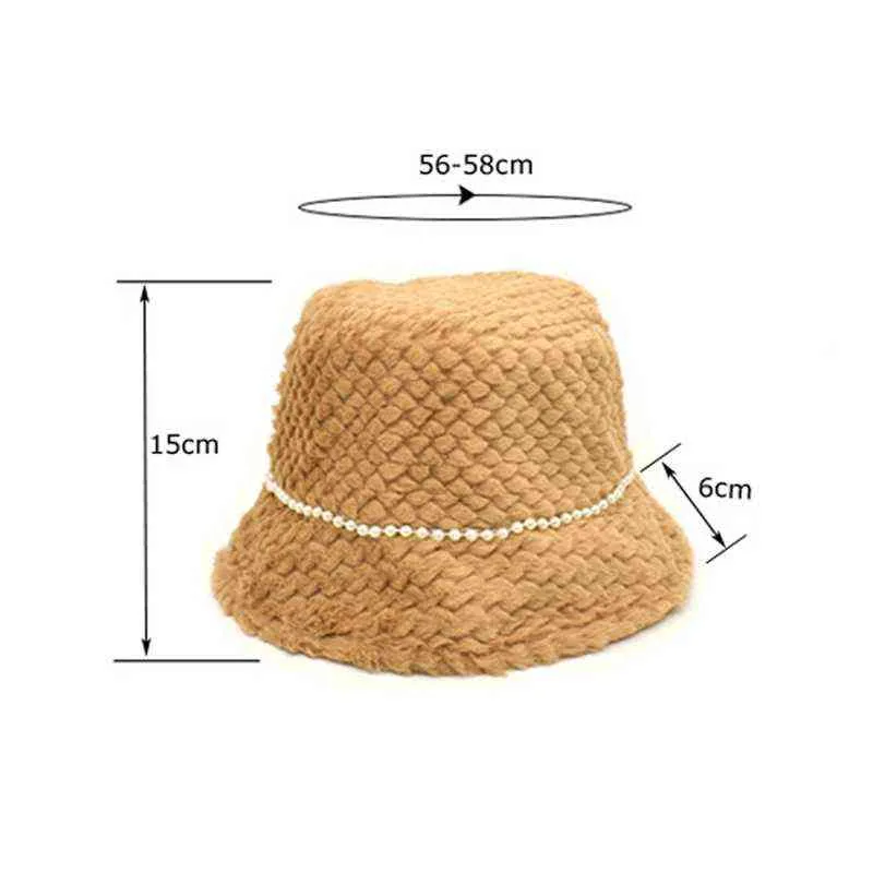 Trendy Autumn And Winter Women Hat Leisure Simulated Pearl Graceful Fisherman Hat Simple Fashion Warm Windproof Plush Basin Hats G220311