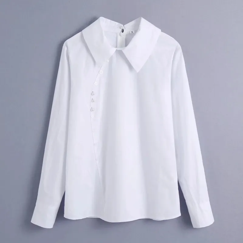 Women Chinese Style Button Decoration White Blouse Female Long Sleeve Shirt Casual Lady Loose Tops Blusas S8889 210430