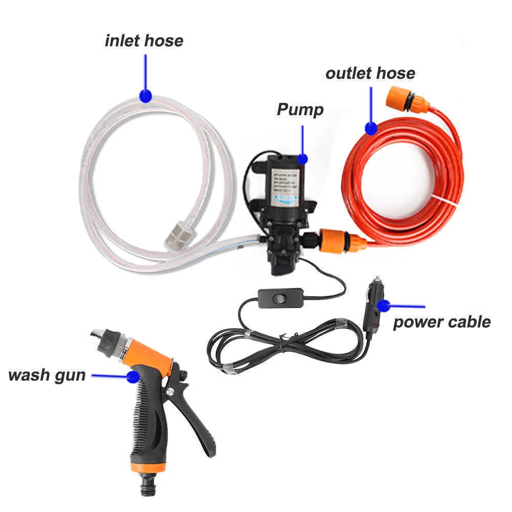 Máquina de lavagem da lavagem da mangueira Máquina de limpeza 12V Auto acessórios portáteis com o carro do adaptador Bomba de água elétrica da arma de alta pressão