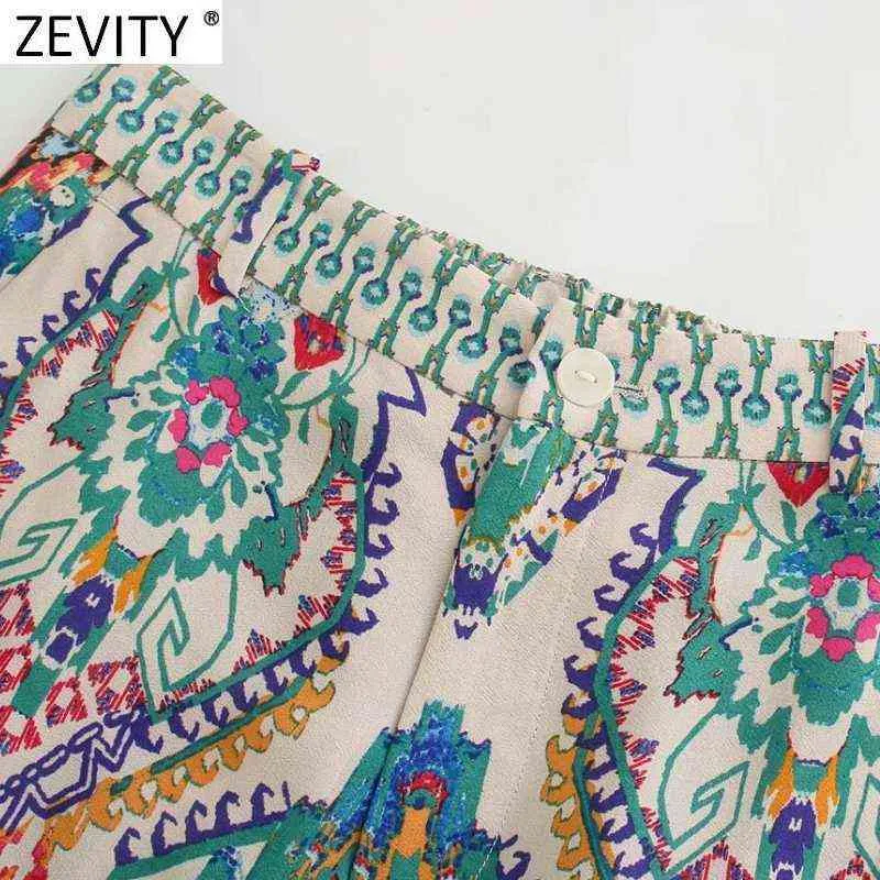 Zevity Femmes Vintage Position Patchwork Totem Floral Print Slim Flare Pantalon Rétro Femme Chic Zipper Fly Pantalon Long P1181 211124