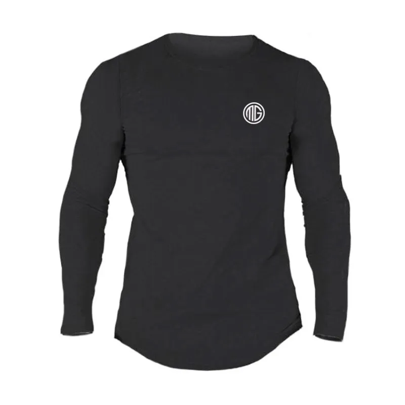 MuscleGuys Brand Mode Kläder Solid Färg Långärmad Slim Fit T Shirt Män Bomull Casual T-shirt Streetwear Gym Tshirts 220212