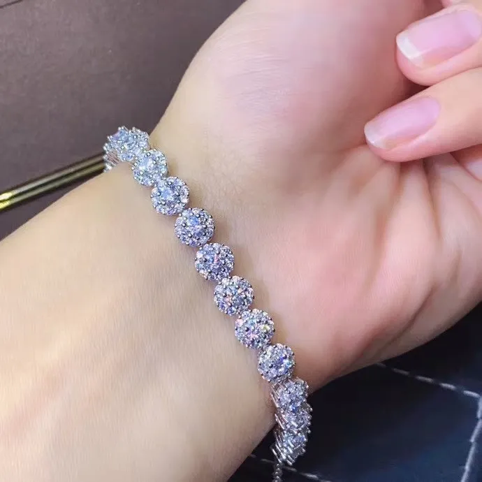 Mdina pulseira de diamante de moissanite real 925 prata esterlina pulseira de pedra branca para mulheres joias finas de casamento 2340363