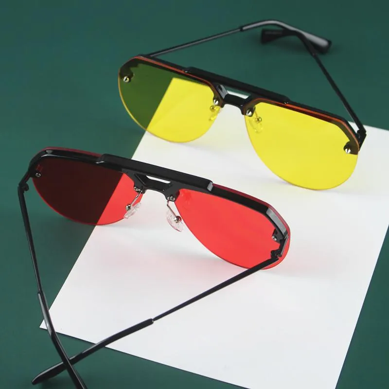 Sunglasses Fashion Personality Trend Half-frame For Men And Women Uv400 Orange Red Lens Shadow 243c