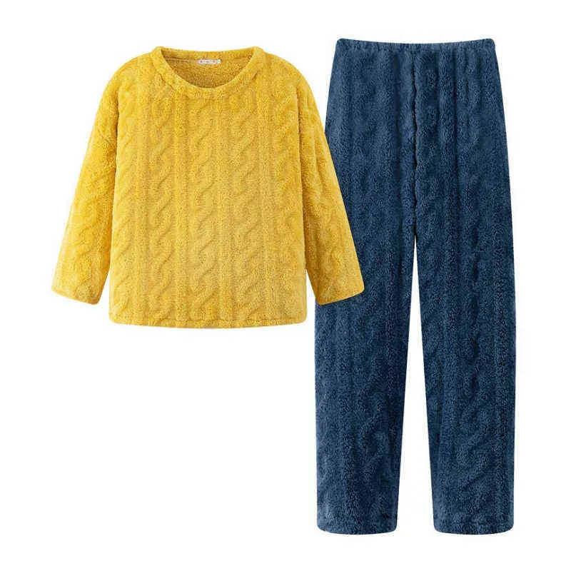 Winter Warm Flannel Women Pajamas Sets Thick Coral Velvet Long Sleeve Fleece Sleepwear Home Suits Ladies Terry Nightwear Pijama 211211