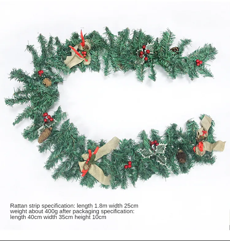 Noel Süslemeleri 1.8 M Yeşil PVC Noel Rattan Işıklar Garland DIY Otel Dekorasyon Ile
