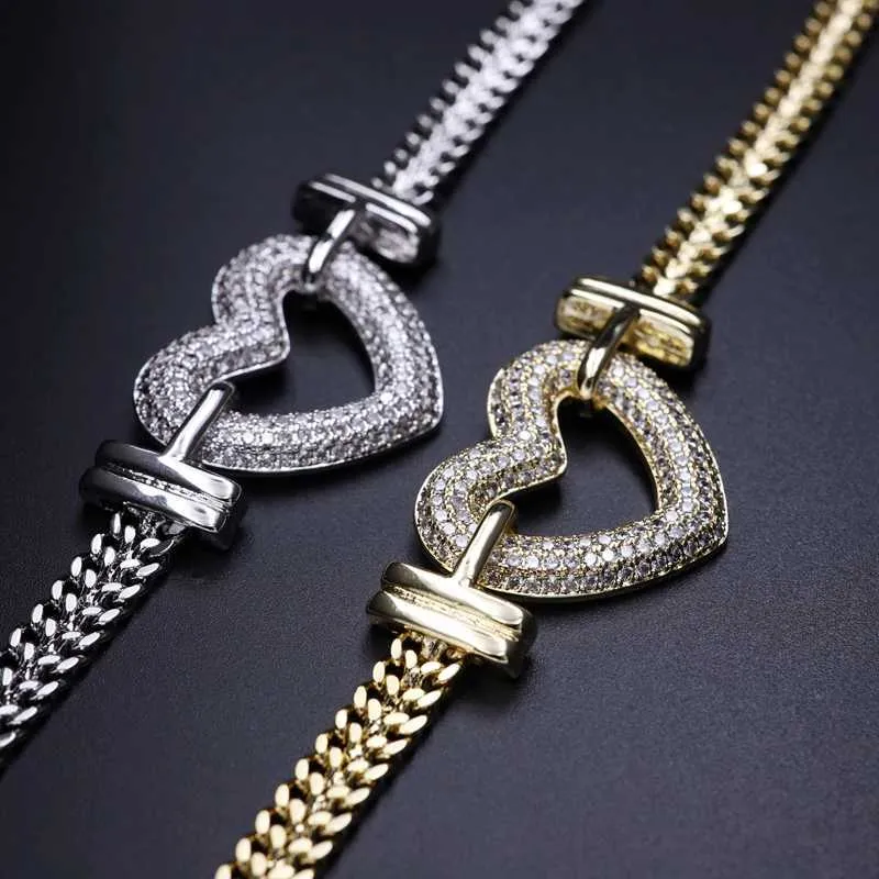 Mode or cubain lien chaîne collier ras du cou amour coeur Punk argent couleur cubique zircone collier collier pour femmes bijoux cadeau X246F