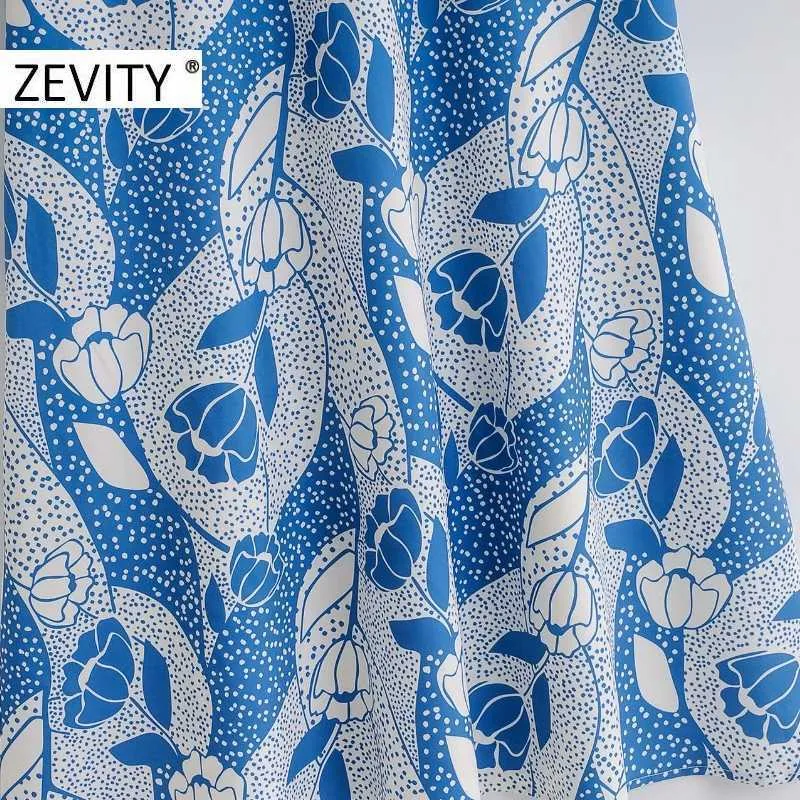 ZEVITY Women Euro Style stand collar printing chic A line Dress Female long sleeve Vestidos Casual slim brand Dresses DS4313 210603