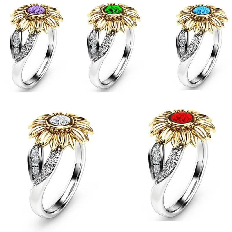 Cluster ringen mode schattige zonnebloem multolor ring bloem vrouwen bruiloft feest verjaardag sieraden cadeau329v