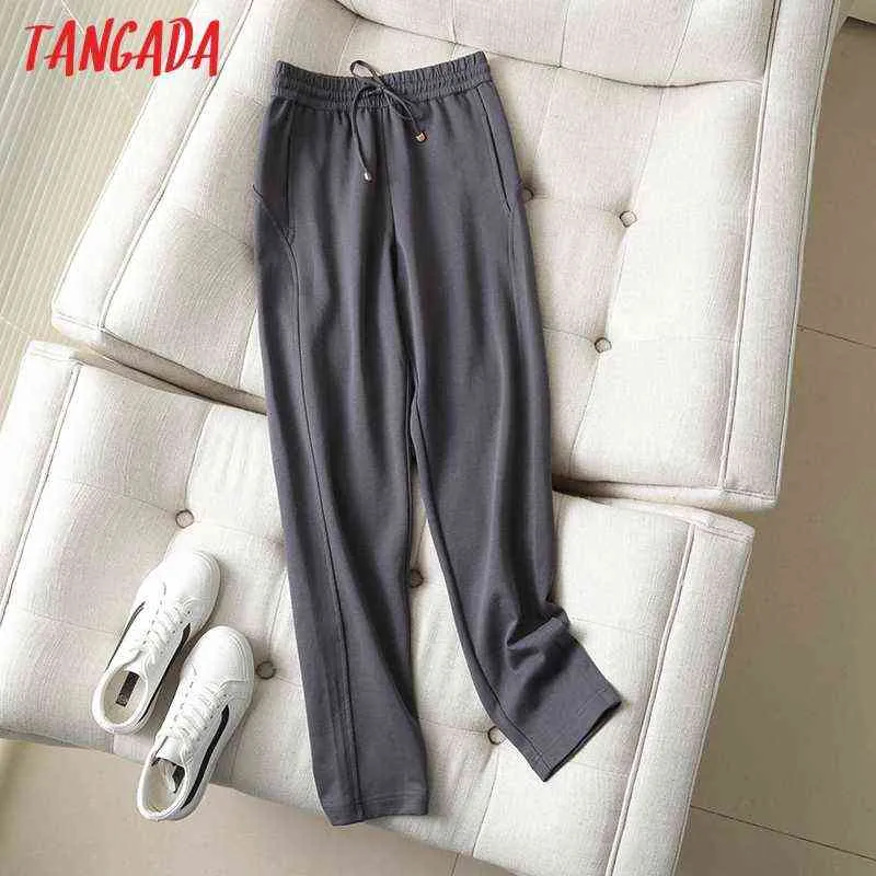 Tangada femmes pantalons gris foncé cargo strethy taille pantalon joggeurs femme sueur 6D80 211115