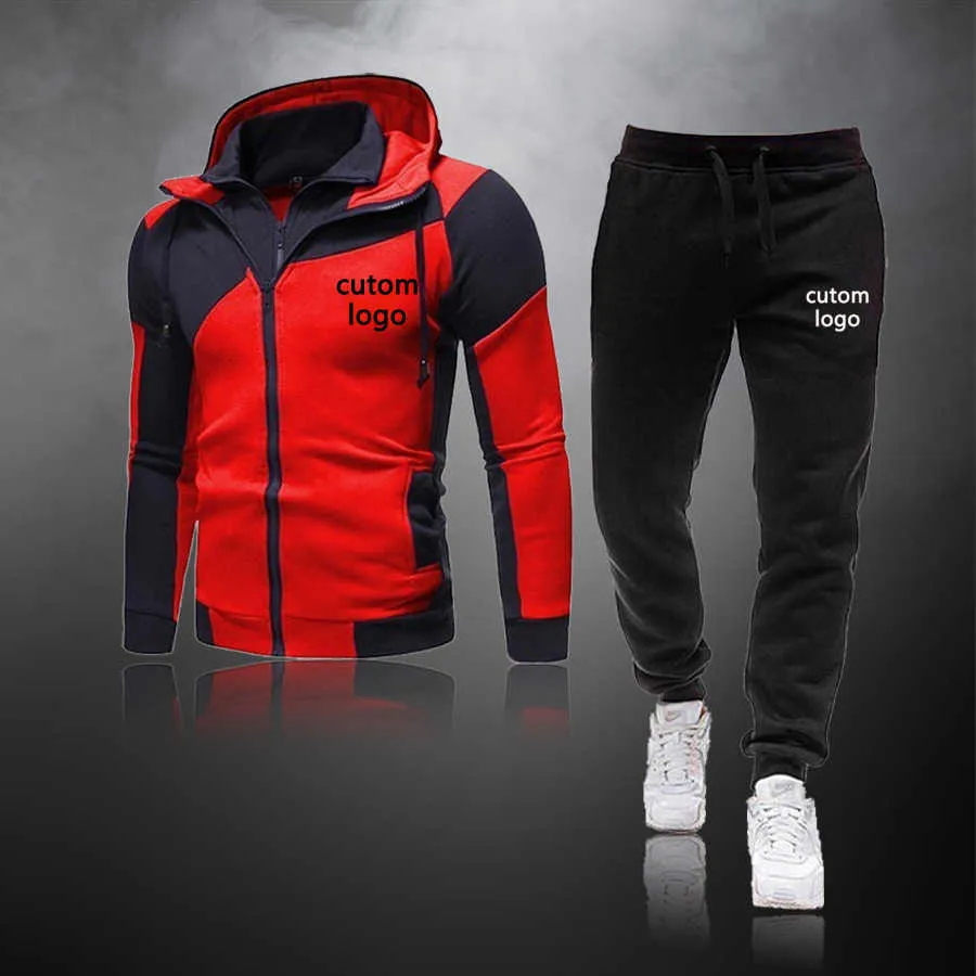 Custom Casual Tracksuit Men Sets Hoodies and Pants Sets Zipper Sweatshirt Outfit Sportswear Male Suit Clothing Y0831