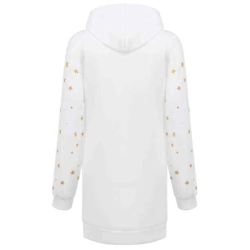 Autumn Christmas Print Thin Hoodies Sweatshirts Women Mid-length Pocket Hooded Long-sleeve Sweatshirt Woman Clothes Streetwear Y1118