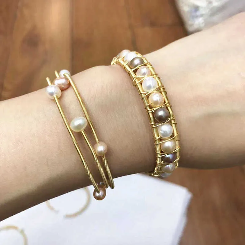 Natural Freshwater Pearl Bracelet Bohemian Baroque Women's Bangle Accessories 2020 New Charm Boutique Jewelry Best Gift for Girl Q0717