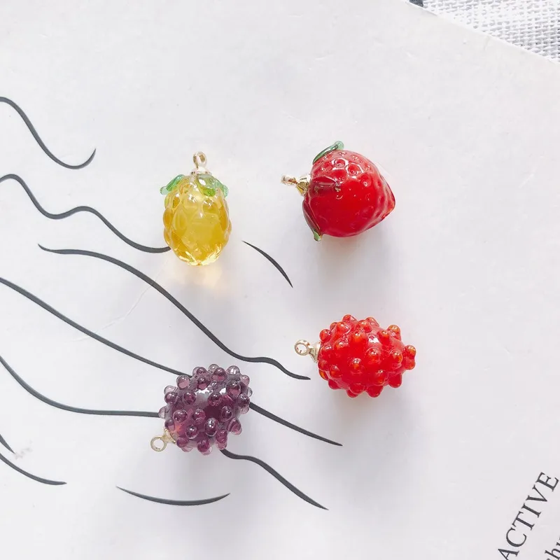20 pièces fruits légumes verre cristal breloques nourriture fraise raisin tomate chou chinois collier pendentifs ornement accessoires 6309977
