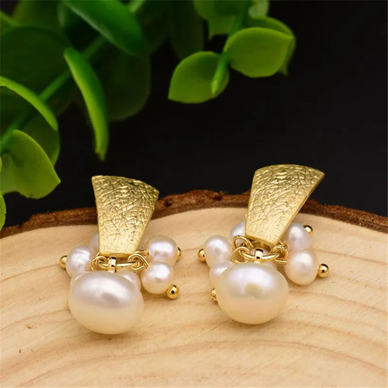 Naturlig färskvatten vit pärla boho dangle örhängen för kvinnor handgjorda etniska droppe örhängen fina smycken mode smycken gåvor