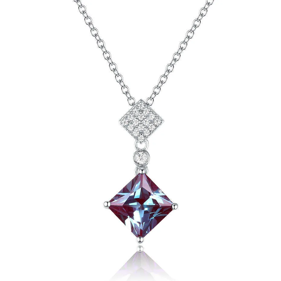 Natural Alexandrite Gemstone Pendant for Women Solid 925 Sterling Silver 585 Rose Gold Princess Cut Necklace for Bridal 210706255M