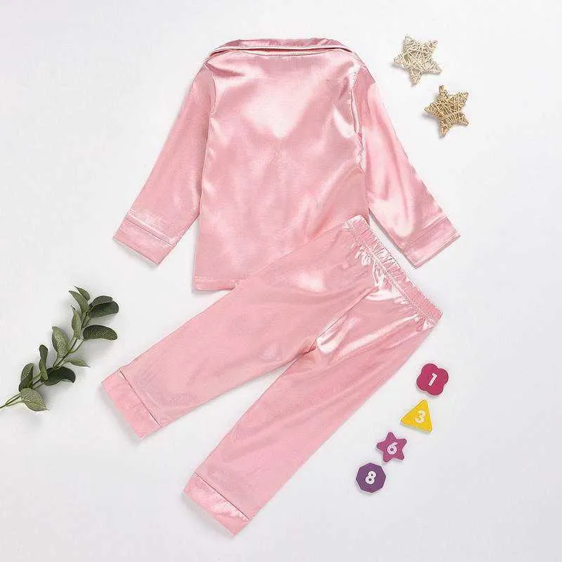 Commercio all'ingrosso Baby Pigiama Set Boy Girl Home Set Abiti Pure Color Bourette Manica lunga Sleep Wear Abbigliamento 1-7T E20297 210610