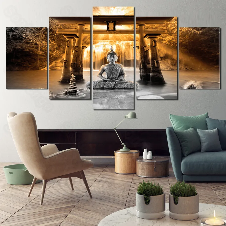 Rahmenlose Malerei Buddha Statue Shimen Persönlichkeit Kunst Poster Wohnzimmer Dekoration Sofa Hintergrund Tapete 3D Stereo Wand