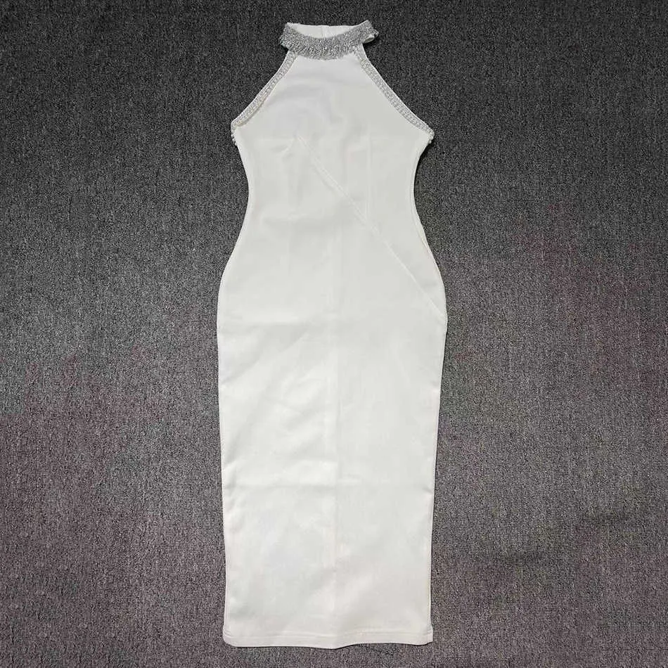 Summer Style White Ladies Bodycon Bandage Dress Gilet elegante Sexy senza maniche in rilievo Club Celebrity Party 210527