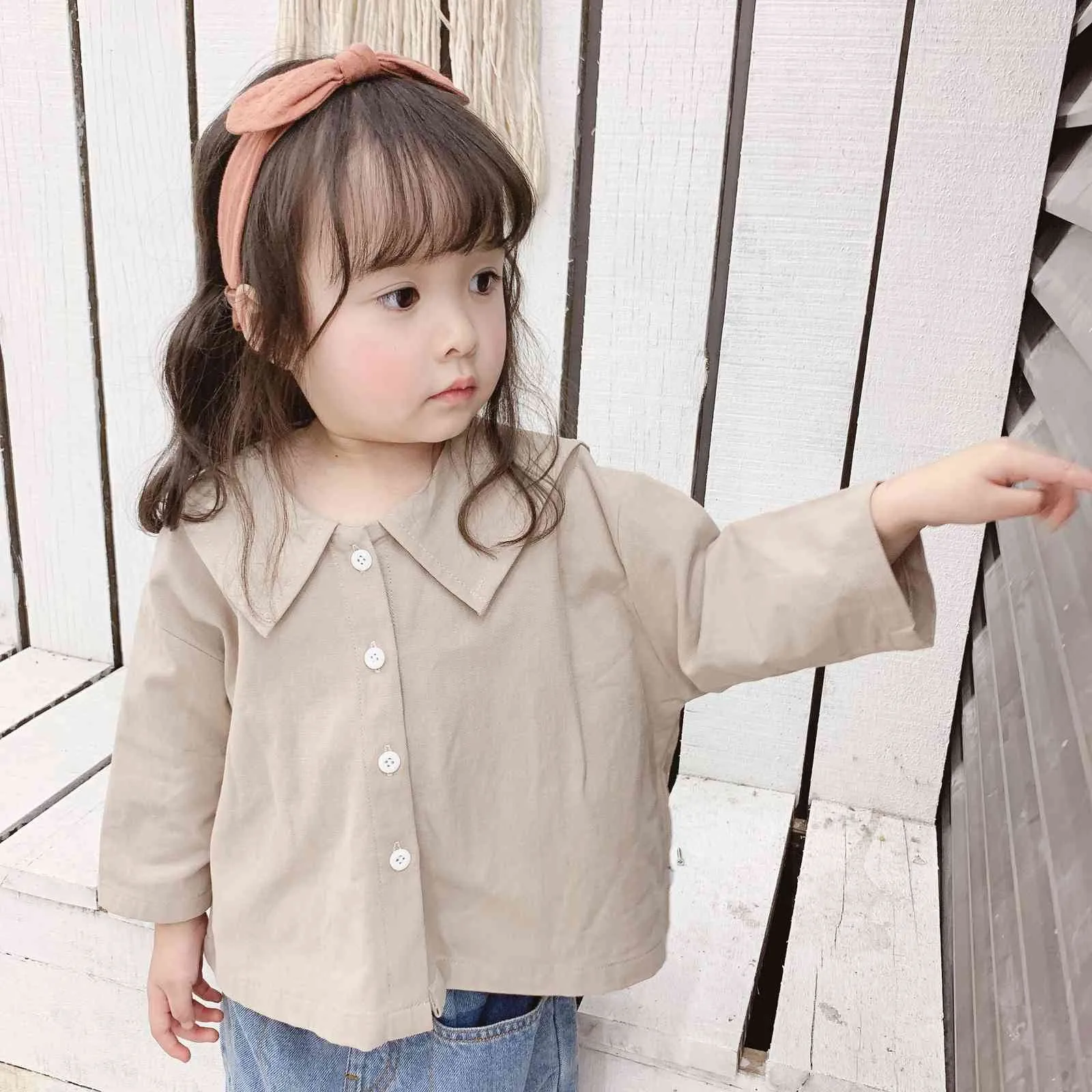 Spring Girls Korean Cotton Embroidered Big Turn-collar Shirt girl Coton Children Girl Top Blouse 210515