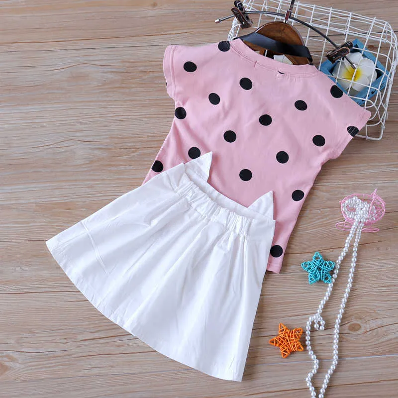 Sommarflicka set polka dot topp + kort kjol kläder sätter barnens barn kläder tjejer för 210528