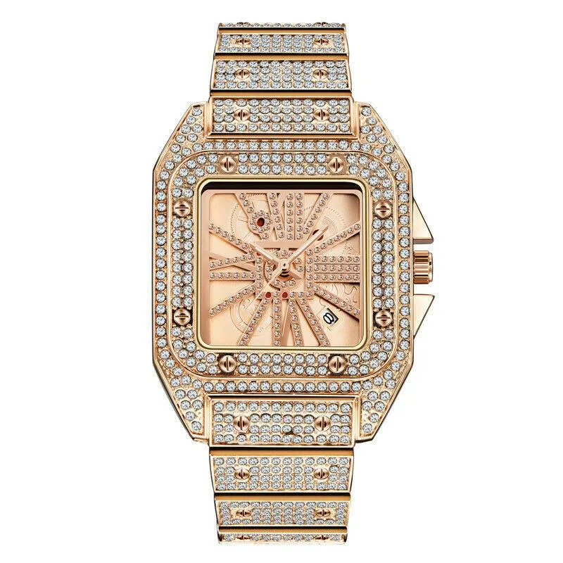 Horloges Hip Hop Cool heren Horloges Luxe Diamond Quartz Horloge Kalender Vierkante Iced Out Reloj Hombre Drop241V