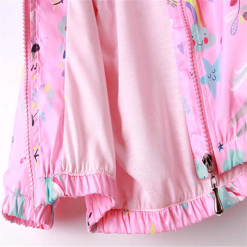 Flickor Jackor Coats Unicorns Print Hoody Rainbow Söt Outwear Höst Vår Barnkläder Baby 210529