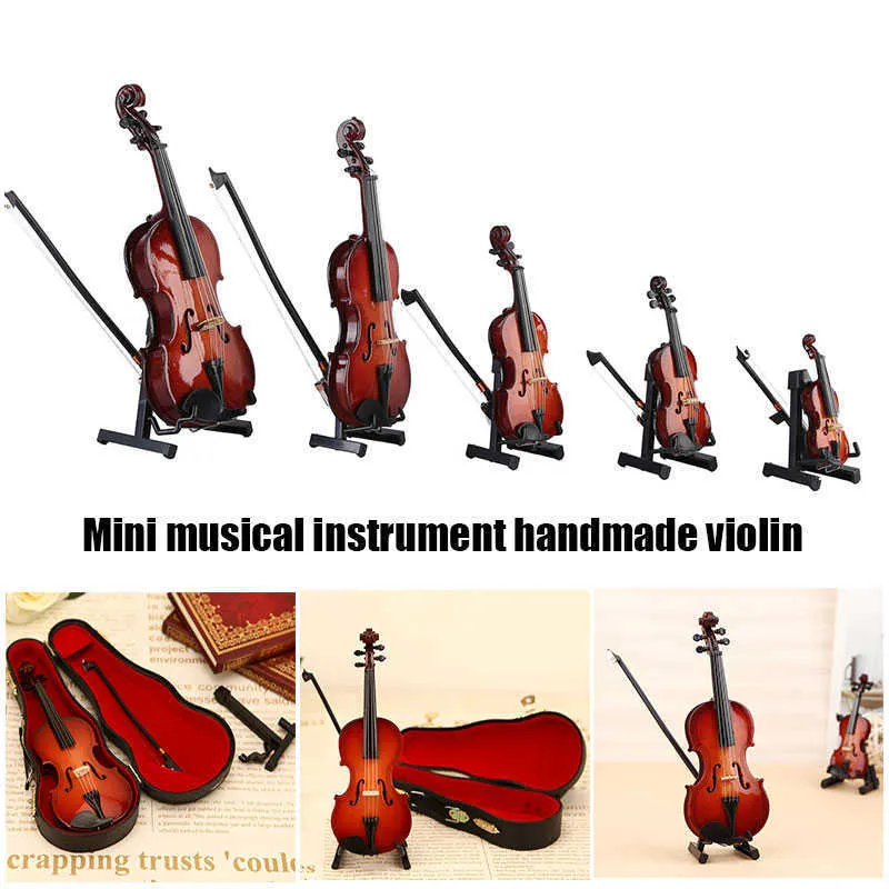 Mini Miniature Violin Model Replica with Stand and Case Mini Musical Instrument Ornaments Decor Home decoration crafts LAD 210811